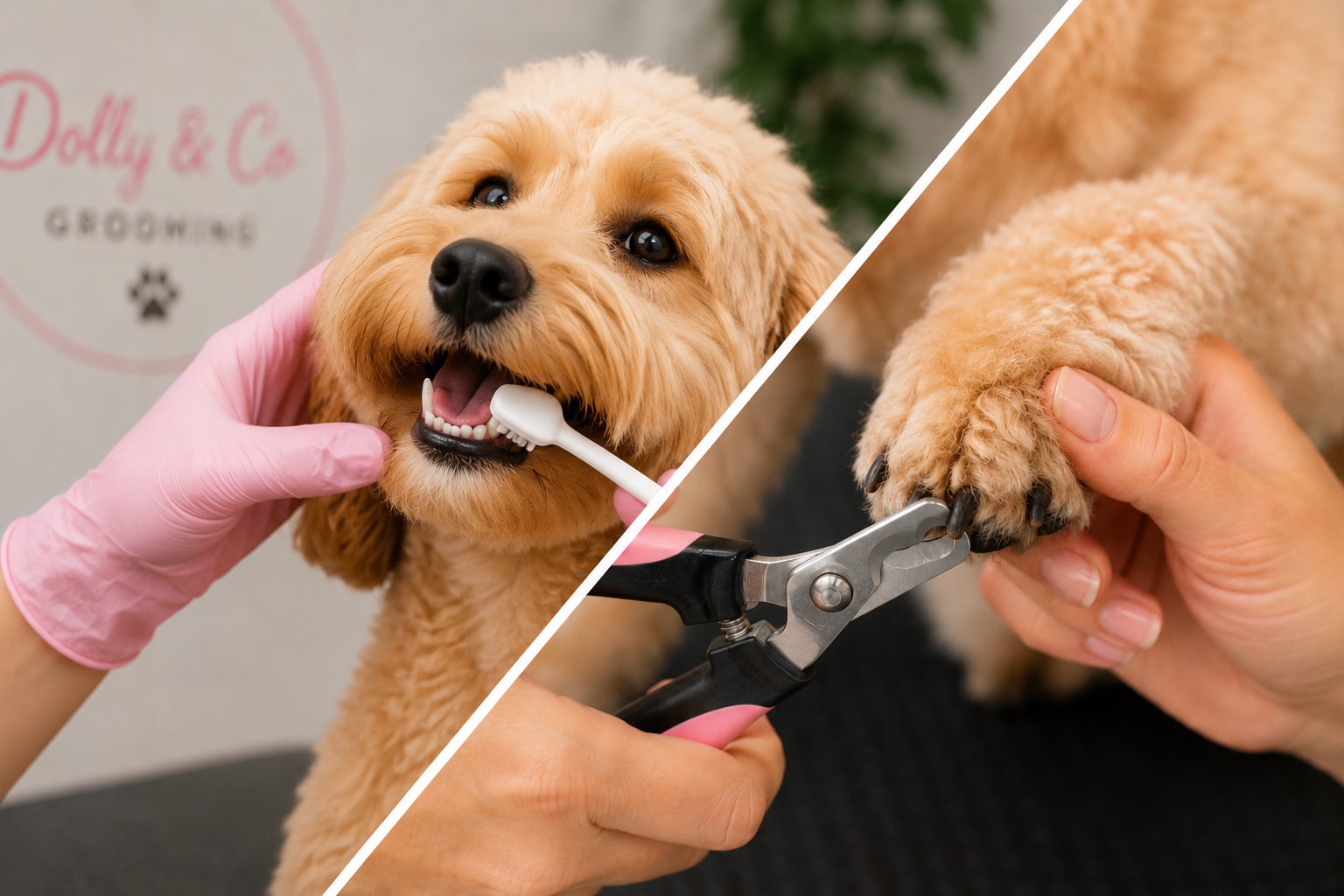 Dog having teeth cleaned and nails trimmed in Hockley